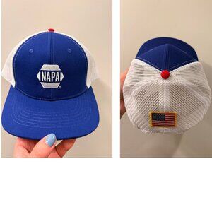 NAPA Auto Parts Trucker Hat 🇺🇸 Blue Mesh Snapback w/ American Flag Patch NWT